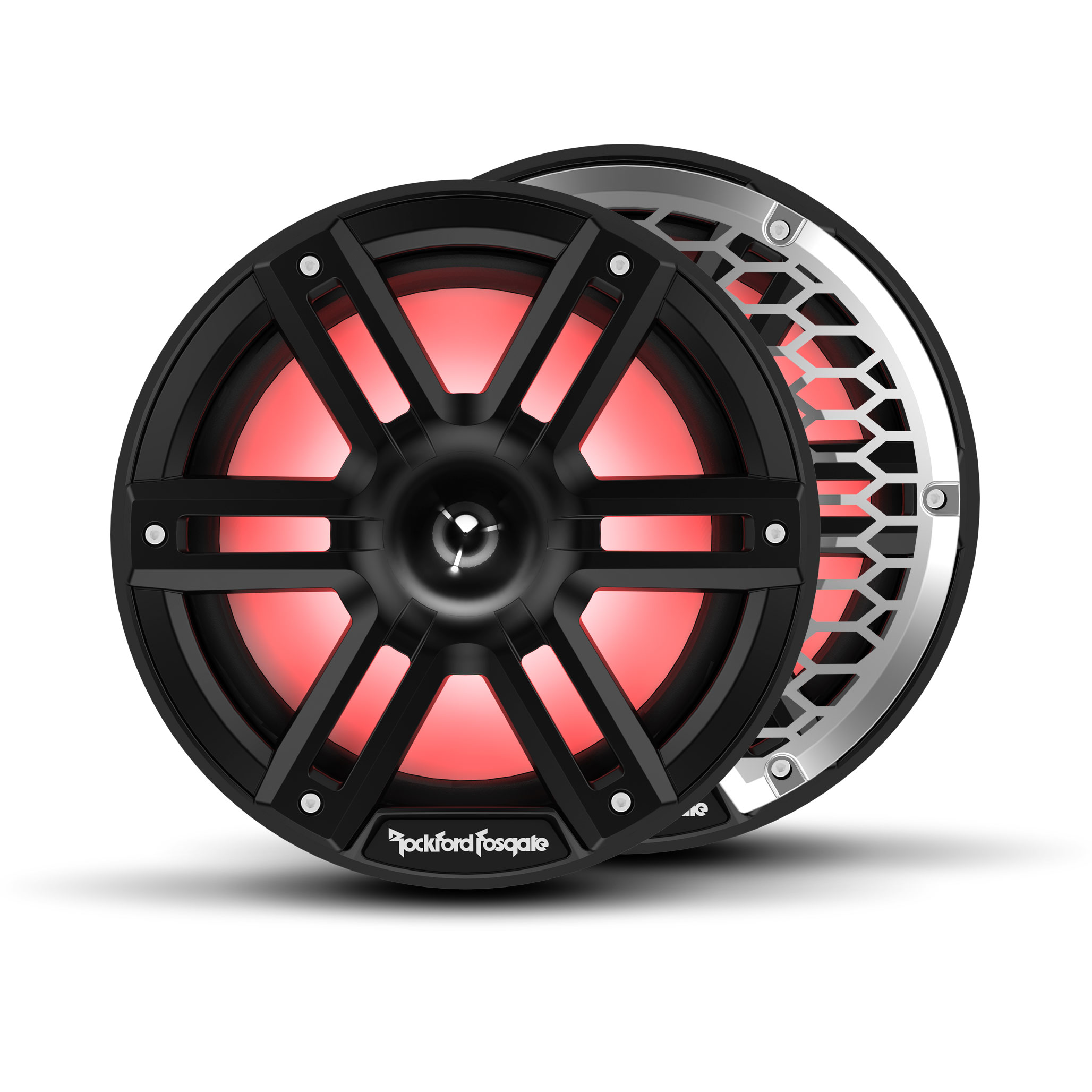 Rockford Fosgate M2 8" Horn Tweeter Marine Speakers w/ RGB LEDs Black & Stainless Grilles Pair